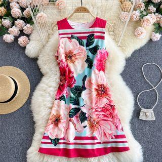 Round-neck Print Sleeveless Dress