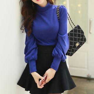Mock Turtleneck Lantern-sleeve Pullover