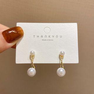 Faux Pearl Alloy Dangle Earring E4475 - 1 Pr - Gold - One Size