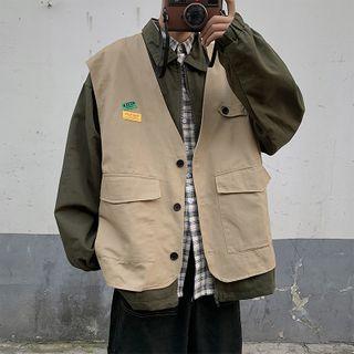 Mock Two-piece Zip Shirt Jacket