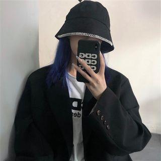Stitched Trim Plain Bucket Hat Black - M(56- 58cm)