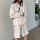 Set: Lantern-sleeve Cardigan + Wide-leg Shorts