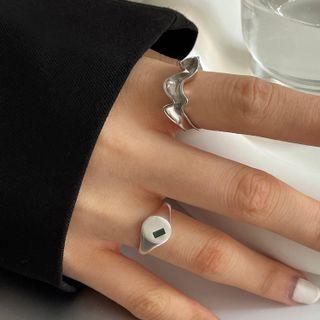 Wavy Sterling Silver Ring / Rhinestone Sterling Silver Ring