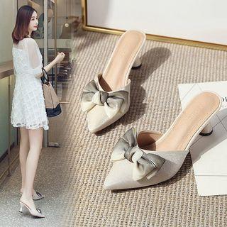 Bow Accent Block Heel Mules