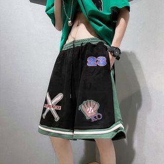 Contrast Trim Print Loose Fit Shorts
