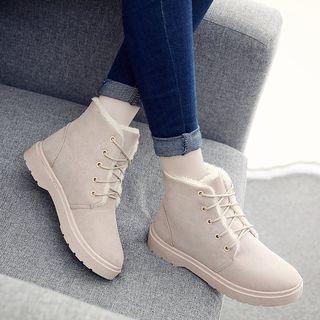 Furry Trim Lace Up Short Boots