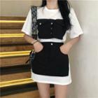 Color-block Mock Two-piece T-shirt Mini Dress