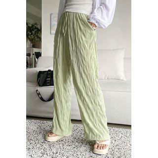 Drawstring Crinkled Wide-leg Pants