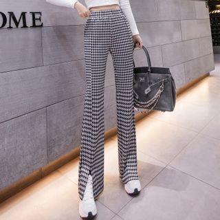 High-waist Print Slit Boot-cut Pants
