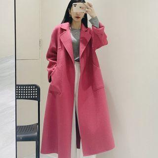 Notch Lapel Plain Fleece Coat