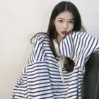 Striped Lace-up Long-sleeve T-shirt Stripe - Blue - One Size