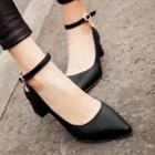 Faux Leather Pointed-toe Ankle Strap Pumps