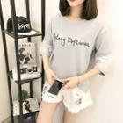 Lace Panel Lettering Elbow Sleeve T-shirt