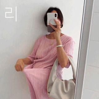 Set: Pleated Long T-shirt + Wide-leg Pants