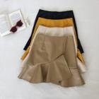 Asymmetric High-waist Ruffled-trim Faux Leather Skirt