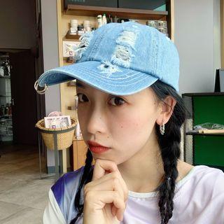 Distressed Denim Baseball Cap Blue - One Size