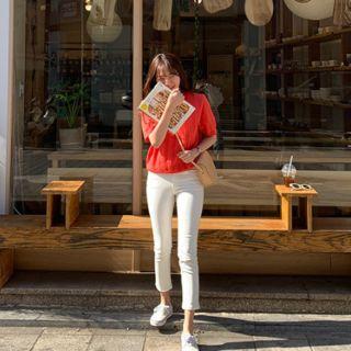 Short-sleeve Pointelle Sweater