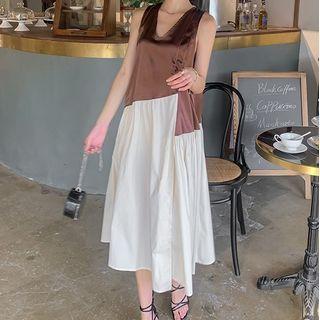 Sleeveless Two-tone Midi Shift Dress