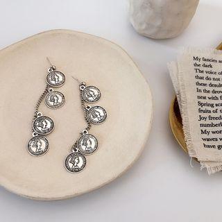 Coins Drop Earrings Silver Needle - Silver - One Size