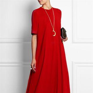 Plain Short-sleeve Maxi T-shirt Dress