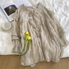 Bell-sleeve Plaid Ruffle Trim V-neck Dress Dress - One Size