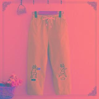 Cat Embroidery Straight Leg Jeans