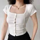 Single-breasted Square-neck Short-sleeve T-shirt