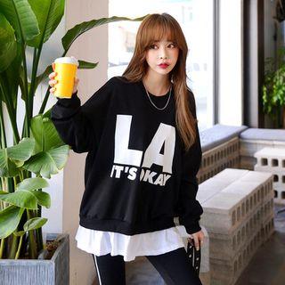 Drop-shoulder Layered Lettering Pullover
