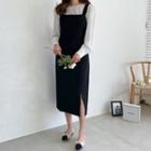 Set: Sheer Blouse + Slit-front Jumper Dress