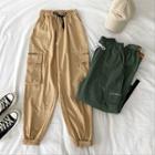 Lettering Embroidered High-waist Cargo Cropped Pants