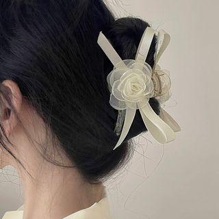 Ribbon Flower Hair Clamp 2521a - White - One Size