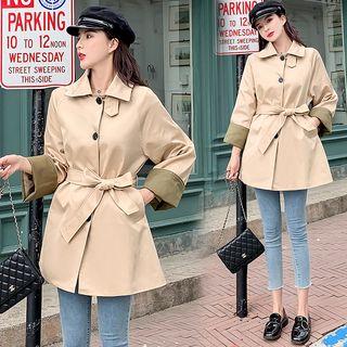 Contrast Trim Tie-waist Trench Coat