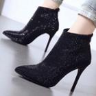 Embellished Pointed High-heel Ankle Boots