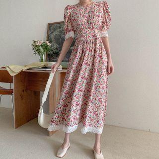 Lace-trim Floral Long Dress