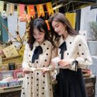 Long-sleeve Dotted Midi A-line Dress / Long-sleeve Dotted Blouse