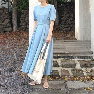 Short Sleeve Plain Midi Dress