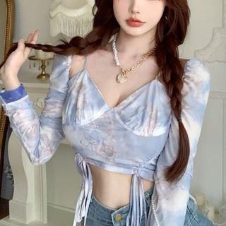Print Drawstring Crop Top