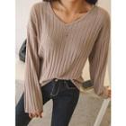 V-neck Drop-shoulder Ribbed Top
