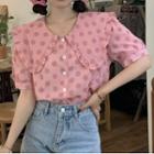 Peter Pan Collar Dotted Blouse Pink - One Size