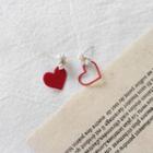 Non-matching Alloy Flower & Heart Dangle Earring 1 Pair - 925 Silver - Whiteflower - Love Heart - Red - One Size