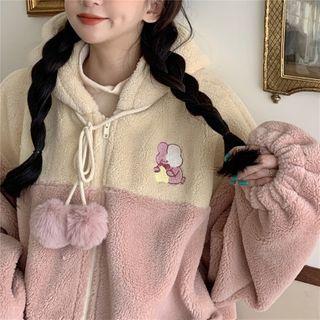 Rabbit Embroidered Fleece Zip-up Hoodie
