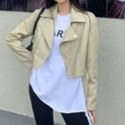 Faux Leather Biker Jacket / Lettering T-shirt