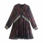 Long-sleeve Paisley Print A-line Chiffon Dress