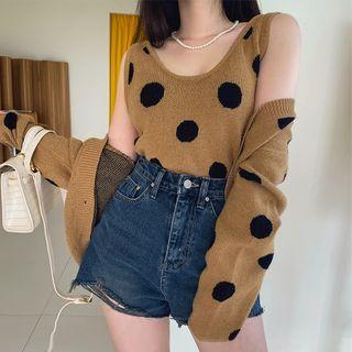 Set: Polka-dotted Cardigan + Sleeveless Top