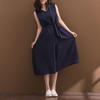 Tie-waist Sleeveless Wide-leg Jumpsuit
