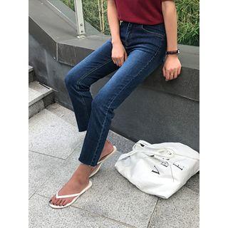 Hidden Band-waist Washed Straight-cut Jeans