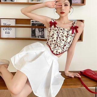 Floral Lace-up Back Cropped Camisole Top