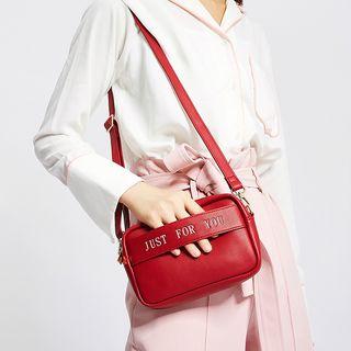 Faux Leather Plain Lettering Crossbody Bag