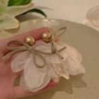 Flower Fabric Dangle Earring 1 Pair - Silver Needle - Stud Earrings - White - One Size