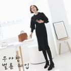 Round-neck Puff-sleeve Midi Knit Dress